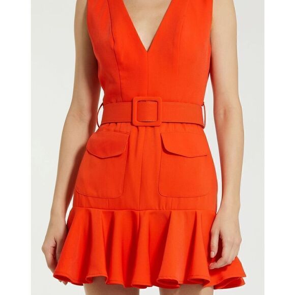 Mac Duggal SLEEVELESS CREPE MINI DRESS WITH BELT AND FRONT POCKETS New NWT - Picture 2 of 12